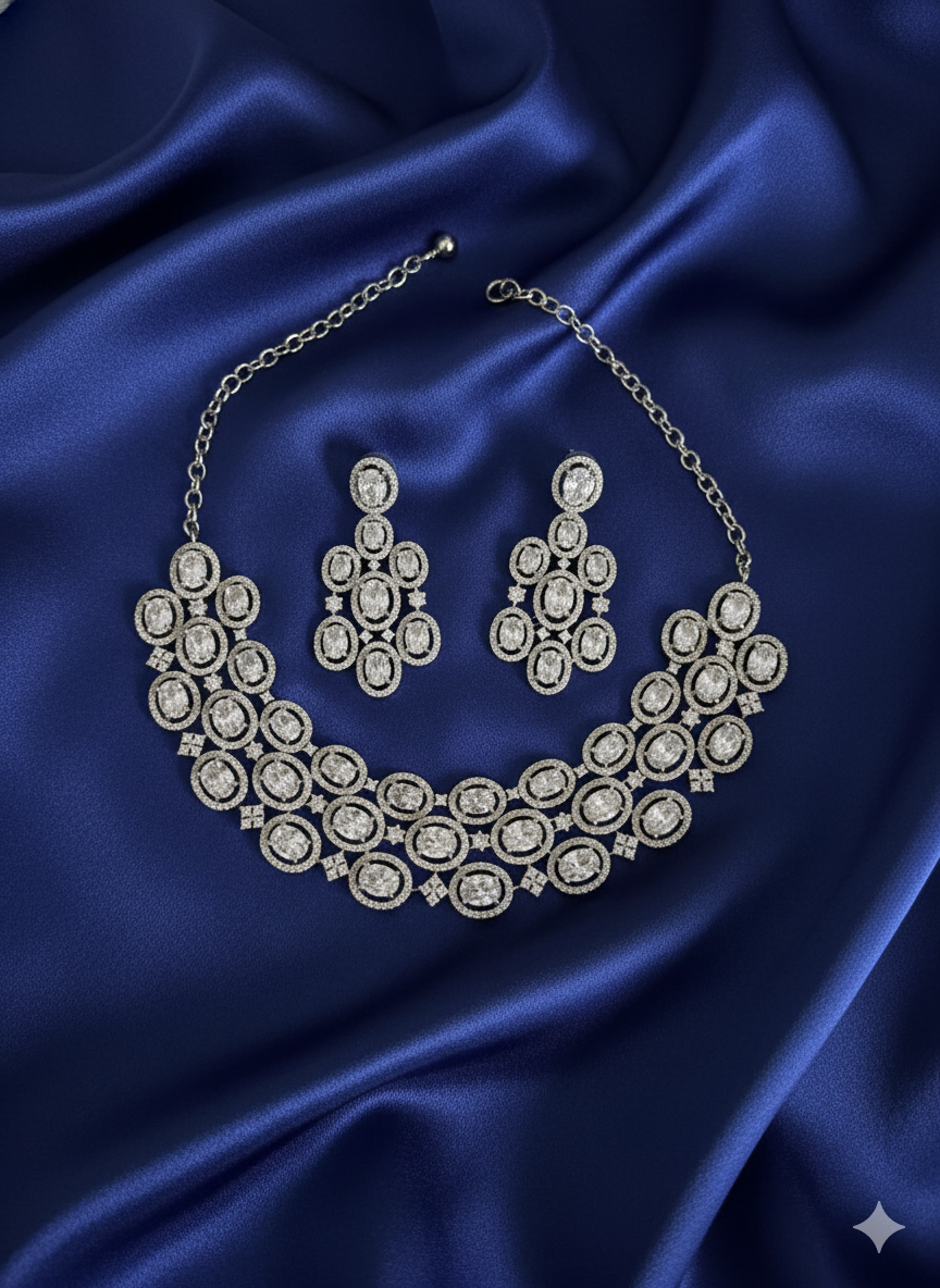 Marquise & Oval Cut Bridal Cluster Jewelry Parure